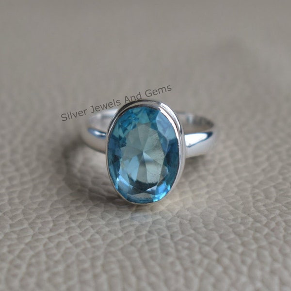 Natural Blue Topaz Ring-Handmade Silver-Oval Blue Topaz Ring-Gift for her- December Birthstone-Light Blue Gemstone-Promise Ring