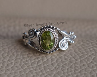 Natural Peridot Ring-Handmade Silver Ring-925 Sterling Silver Ring-Designer Ring-Oval Peridot Ring-August Birthstone-Promise Ring