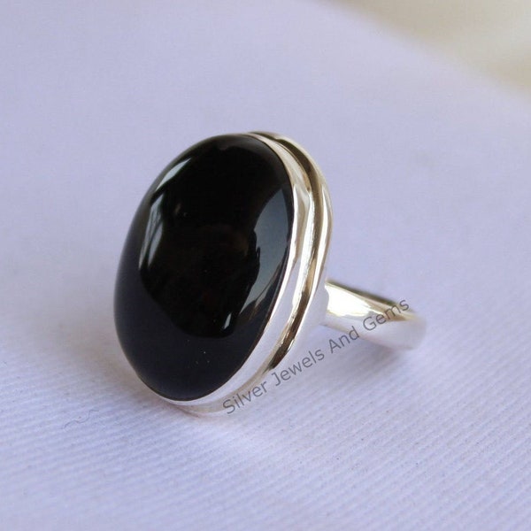 Natural Black Onyx Ring-Handmade Silver Ring-925 Sterling Silver Ring-Black Onyx Designer Ring-Gift for her-December Birthstone-Promise Ring