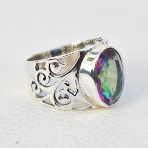 Natural Mystic Topaz Ring-Handmade Silver Ring-925 Sterling Silver Ring-Designer Oval Mystic Topaz Ring-Gift for her-Anniversary Ring