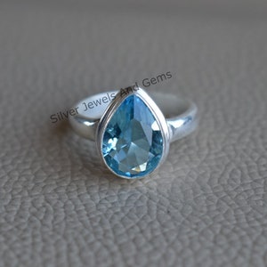 Natural Blue Topaz Ring, Handmade Ring, 925 Sterling Silver Ring, Teardrop Topaz Ring, Gift for Mother, December Birthstone, Promise Ring