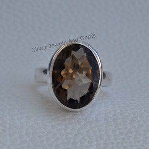 Natural Smoky Quartz Ring, Handmade Silver Ring, 925 Sterling Silver Ring, Oval Smoky Quartz Ring, Gift for her, Capricorn Birthstone Ring