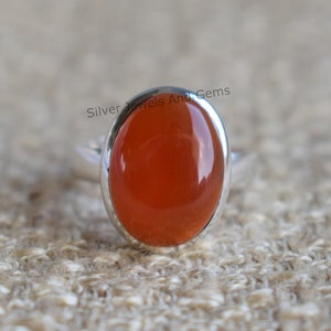 Natural Carnelian Ring-Handmade Silver Ring-925 Sterling Silver Ring-Gift for her-Designer Oval Ring-Natural Stone-Promise Ring