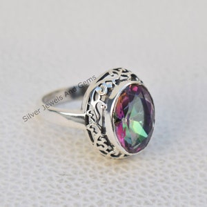 Mystic Topaz Ring, Handmade 925 Sterling Silver Ring, Designer Oval Topaz Ring, Gift for her, Anniversary Ring, Gemstone Ring
