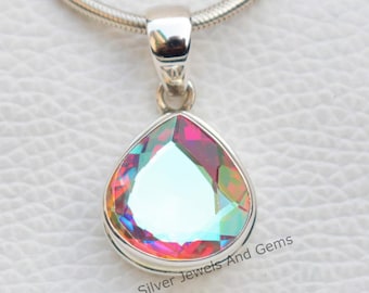 Angel Aura Quartz Pendant-Handmade Silver Pendant-925 Sterling Silver-Teardrop Angel Aura Quartz Pendant-Gift for her-Anniversary Pendant