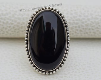 Bague en Onyx noir naturel-Bague en argent faite à la main-925 Bague en argent sterling-Bague de créateur en Onyx noir-Cadeau pour sa pierre de naissance de décembre-Bague de promesse