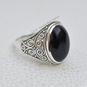 Natural Black Onyx Ring-Handmade Silver Ring-925 Sterling Silver Ring-Oval Black Onyx Designer Ring-December Birthstone-Promise Ring