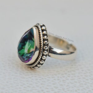 Natural Mystic Topaz Ring- Handmade Silver Ring-925 Sterling Silver Ring-Teardrop Mystic Topaz Ring-Gift for her-Promise Ring