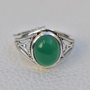 Natural Green Onyx Ring-Handmade Silver Ring-925 Sterling Silver Ring-Oval Green Onyx Designer Ring-December Birthstone-Promise Ring