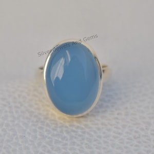 Natural Blue Chalcedony Ring-Handmade Silver Ring-925 Sterling Silver Ring-Blue Chalcedony Oval Ring-Promise Ring-Sagittarius Birthstone