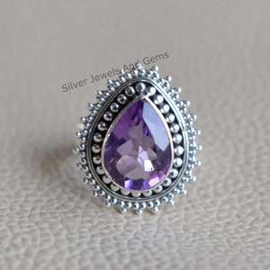 Natural Amethyst Ring-Handmade Silver Ring-925 Sterling Silver Ring-Teardrop Amethyst Designer Ring-February Birthstone-Promise Ring