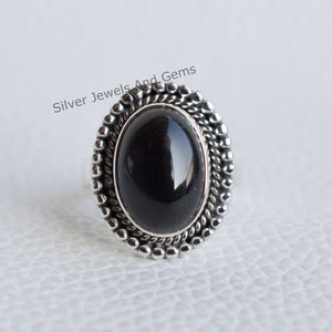 Natural Black Onyx Ring-Handmade Ring-925 Sterling Silver Ring-Black Onyx Designer Ring-Gift for her-December Birthstone-Promise Ring