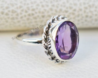 Natural Amethyst Ring-925 Sterling Silver Ring-Oval Amethyst Designer Ring-February Birthstone Promise Ring-Present for Her-Handmade Ring