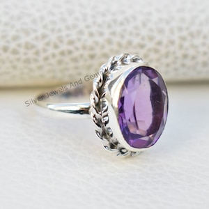 Natural Amethyst Ring-925 Sterling Silver Ring-Oval Amethyst Designer Ring-February Birthstone Promise Ring-Present for Her-Handmade Ring