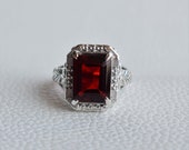 Natural Garnet Ring-Handmade Silver Ring-925 Sterling Silver Ring-Designer Rectangle Garnet Ring-Anniversary Ring-January Birthstone