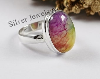 Rainbow Solar Quartz Gemstone Handmade Ethnic 925 Silver Ring Size 8 Hot handmade Selling Lovely Jewelry