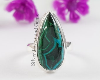 Size 8 Gift for her Natural Chrysocolla ring Light everyday ring 925 sterling silver Small genuine gem Beautiful design