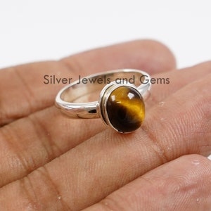 Oval Tiger Eye Ring, Handmade Ring, 925 Sterling Silver Ring, Tiger&#39;s Eye Ring, Gift for Friend, Anniversary Ring, Promise Ring