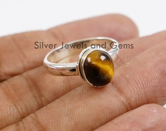 Tiger eye Ring* Sterling Silver Ring* tiger eye gemstone ring*Birthstone Ring*Solitaire Ring*tiger eye ring* Silver Ring* gift for her*KR748