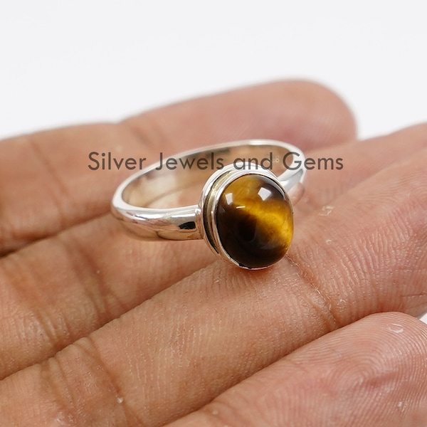 Bague oeil de tigre ovale, bague faite main, bague en argent sterling 925, bague oeil de tigre, cadeau pour un ami, bague d'anniversaire, bague de promesse