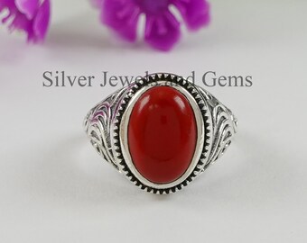 Coral Ring-handmade Silver Ring-925 Sterling Silver Ring-oval