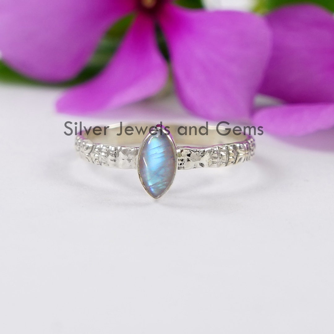 Rainbow Moonstone Ring 925 Silver Ring Blue Fire Moonstone Etsy