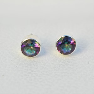 Natural Mystic Topaz Stud Earrings-Handmade Silver Studs-925 Sterling Silver Stud Earrings-Gift for her-Round Mystic Studs-Mystic Earrings