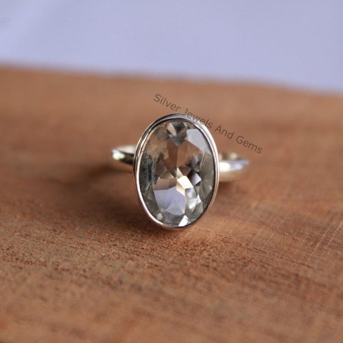 Anillo de topacio blanco natural, hecho a mano, plata de ley 925, topacio ovalado, promesa, aniversario, piedra preciosa.