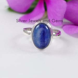 Natural Kyanite Ring, 925 Sterling Silver, Oval Kyanite Ring, Gift for Birthday, Ring for Women, Blue Gemstone Ring, Handmade Silver Ring