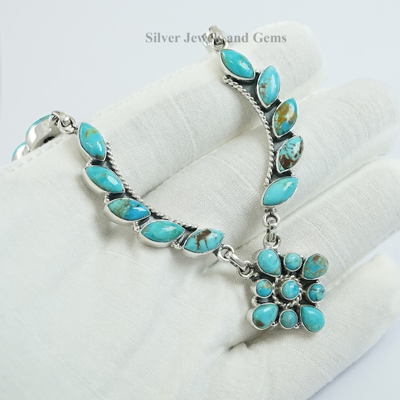 Turquoise Necklace with Rope and Bead Design Sterling Silver Turquoise Necklace with Rope and Bead Design Sterling Silver