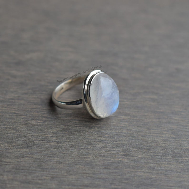 Natural Rainbow Moonstone Ring-Blue Fire Moonstone Ring-Handmade Silver Ring-925 Sterling Silver-Gift for her-Promise Ring-Anniversary Ring image 4