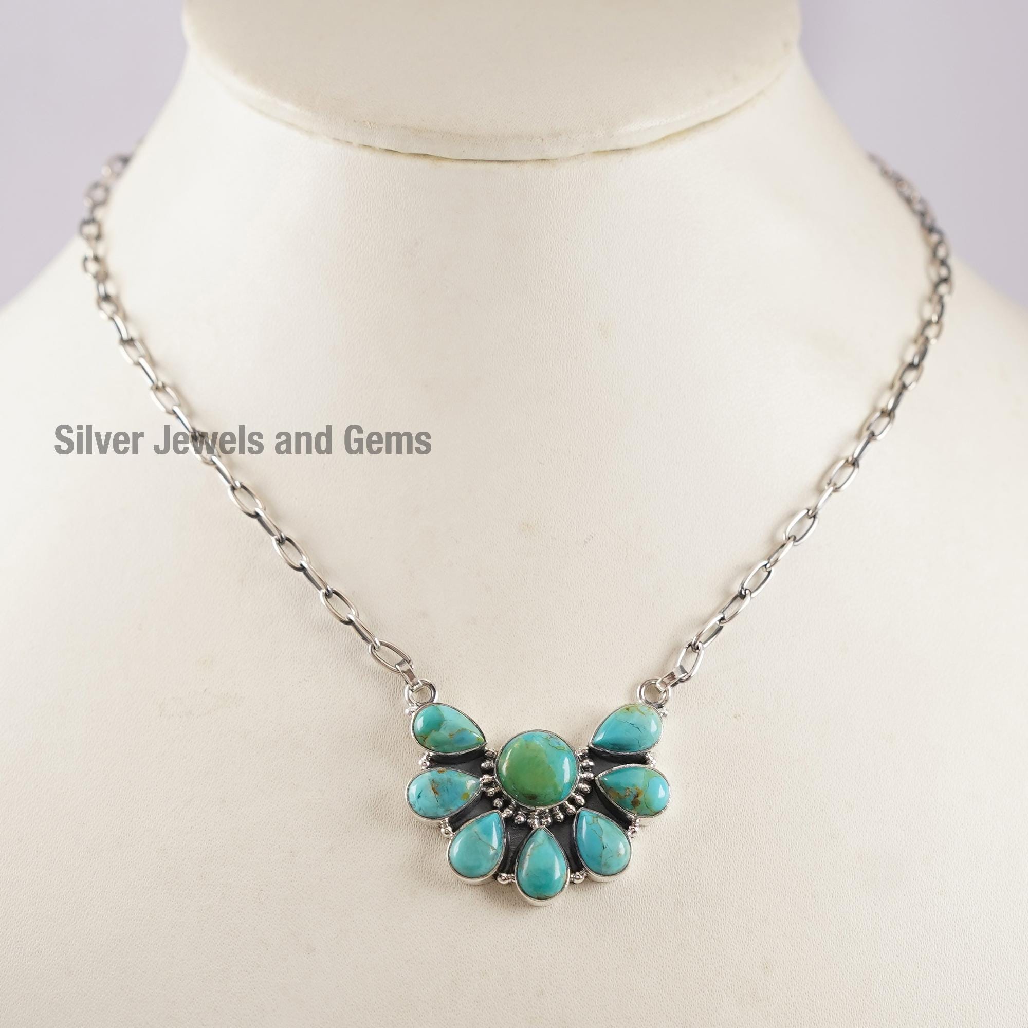 Arizona Turquoise Half Circle Necklace, Handmade Paper Clip Chain