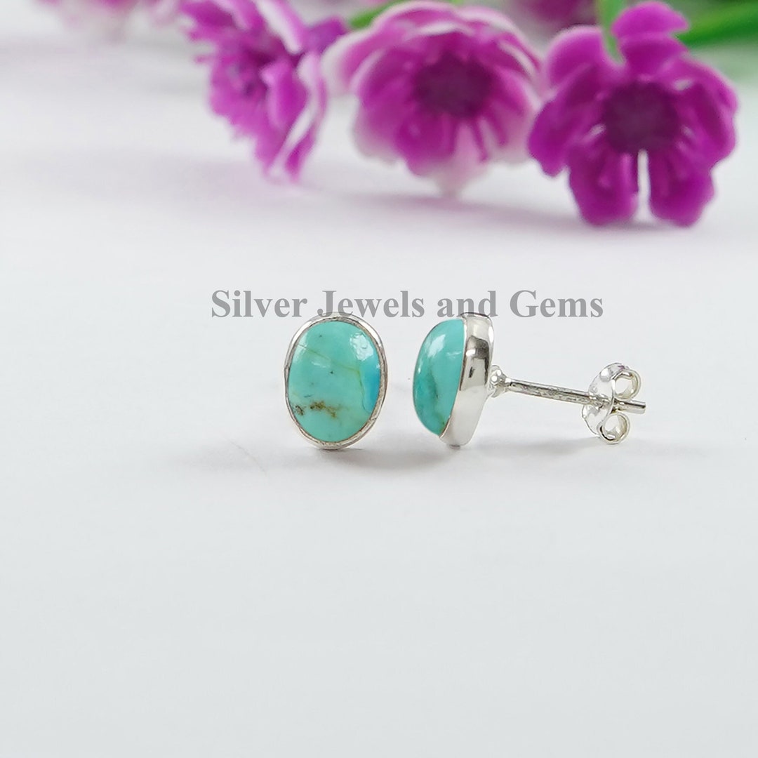 Natural Turquoise Stud Earrings, Kingman Turquoise Studs, Tiny Stud