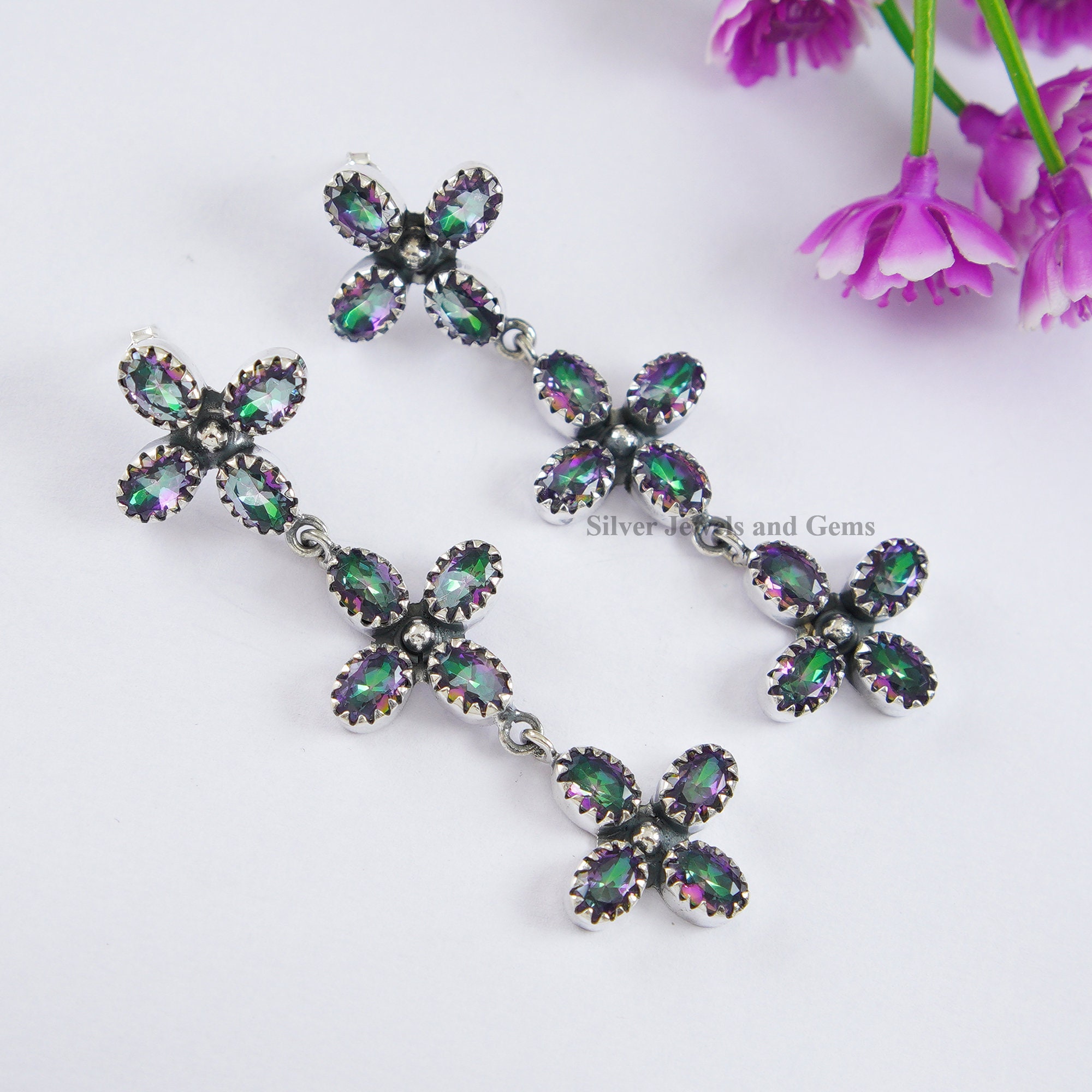 Handgefertigte Ohrringe Aus 925er Sterlingsilber Mit Mystischem Regenbogen-Feuertopas – Elegante Haken-Ohrringe