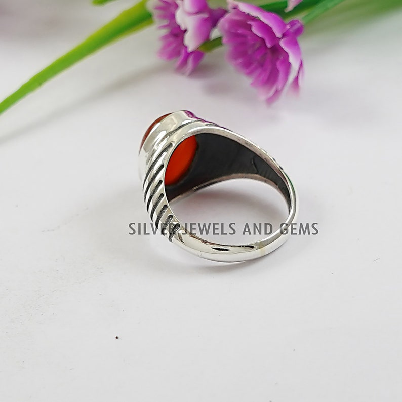 Natural Carnelian Ring, 925 Sterling Silver Ring, Red Gemstone Ring, Anniversary Ring, Boho Ring, Designer Ring, Handmade Ring for Gift image 4