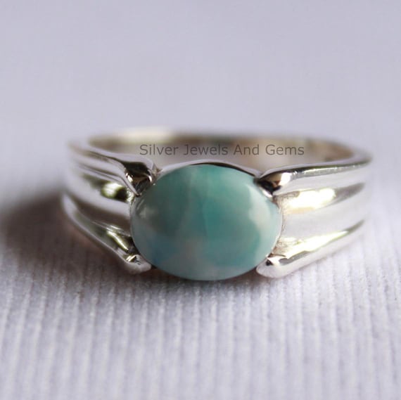 Bague En Argent 925 Avec Larimar Ovale – Modèle BA-GIL-4, Taille 55 – Marque Délicatement Doux