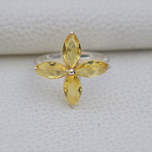 Natural Citrine Ring, Multi Stone Flower Ring, Handmade Ring, Solid 925 Sterling Silver Ring, Gift for Her, Marquise Citrine Designer Ring