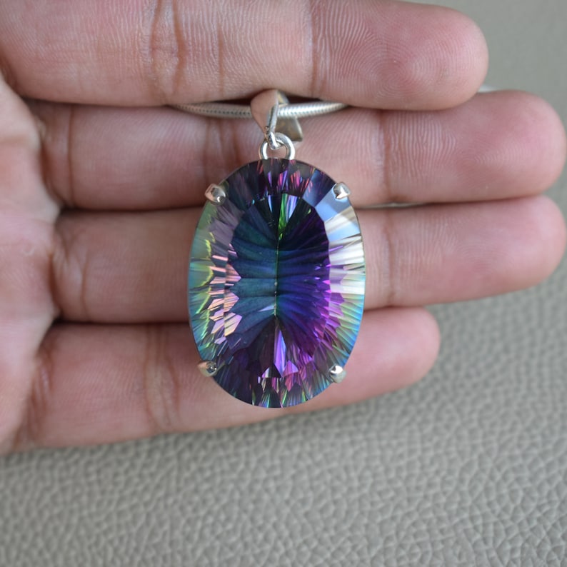 Gorgeous Natural Shiny Rainbow Mystical Topaz Gems Silver Gems Necklace Pendant