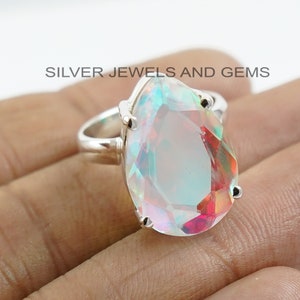 Angel Aura Quartz Ring, Handmade Ring, 925 Sterling Silver Ring, Teardrop Aura Quartz Ring, Gift for Girls, Gemstone Ring, Birthday Ring