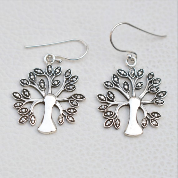 Boucles D'oreilles Arbre De Vie Bohème - Plaqué Argent - Dormeuses - Cadeau Idéal