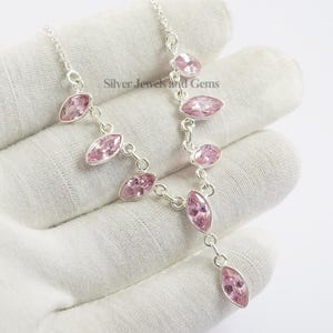 Pink Cubic Zirconia Necklace, Light Weight Necklace, Gift for Wife, Multi Stone Necklace, 925 Sterling Silver Necklace, Pink CZ Necklace