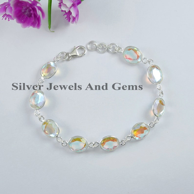 Pulsera de cuarzo aura ovalada, regalo para ella, pulsera de mujer, pulsera de cuarzo angel aura, pulsera ligera, pulsera de plata de ley 925 imagen 4