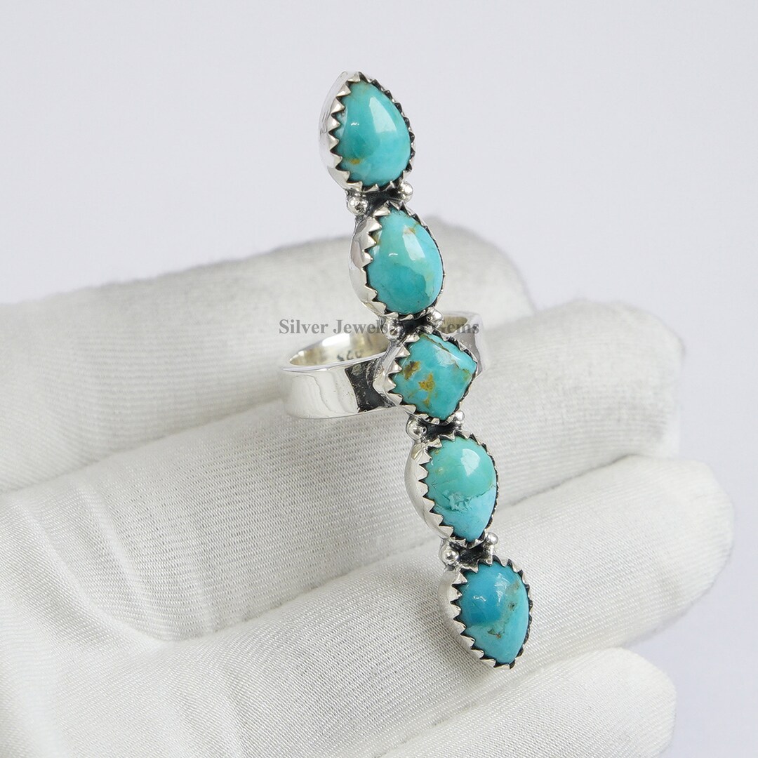 Genuine Turquoise Ring, 925 Sterling Silver Crawler Ring, Multi Stone ...