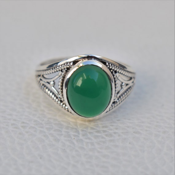 Green Chalcedony Ring Silver Ring 925 Silver Plated Natural Green Onyx Ring Gems Rings Handmade Ring Natural Gemstone Jewelry