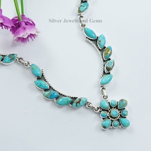 Natural Turquoise Statement Necklace, Wedding Necklace, 925 Sterling Silver Necklace, Multi Stone Necklace, Gemstone Handmade Necklace