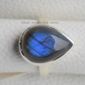 Natural Labradorite Ring-Blue Fire Labradorite Ring-Handmade Silver Ring-925 Sterling Silver Ring-Teardrop Labradorite Ring-Promise Ring image 5