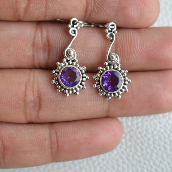 Natural Round Amethyst Silver outlet Earring/Necklace Set