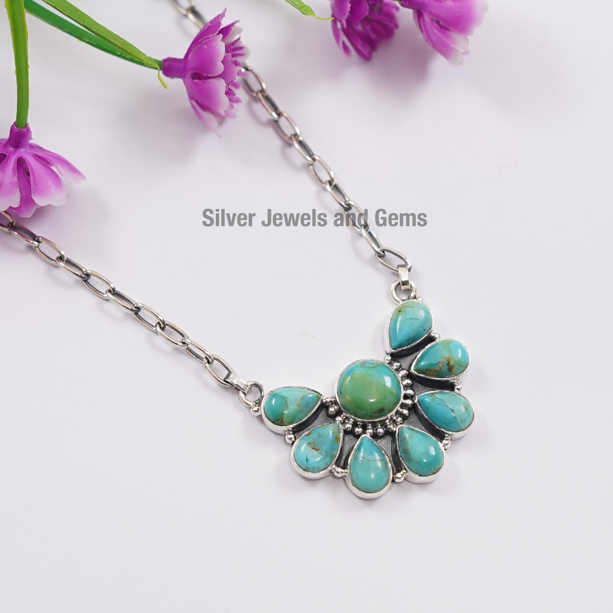 Arizona Turquoise Half Circle Necklace, Handmade Paper Clip Chain