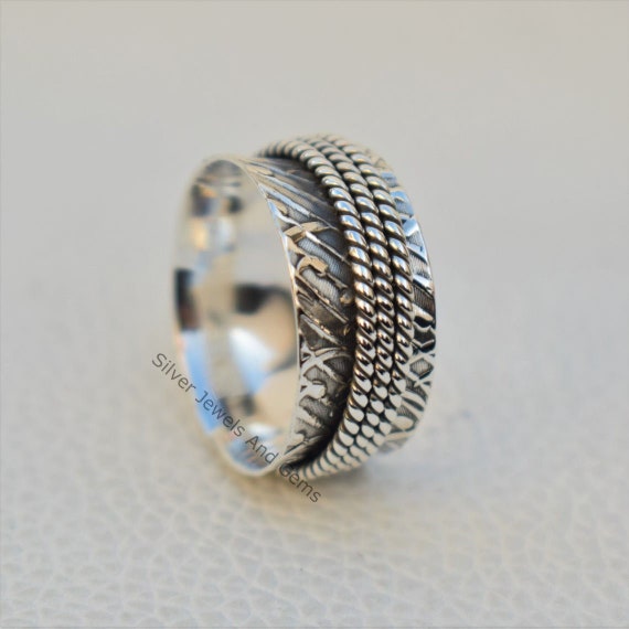 925 Sterling Silver Spinning Ring Meditation Spin Spinner Tapping Size Boho Co2 