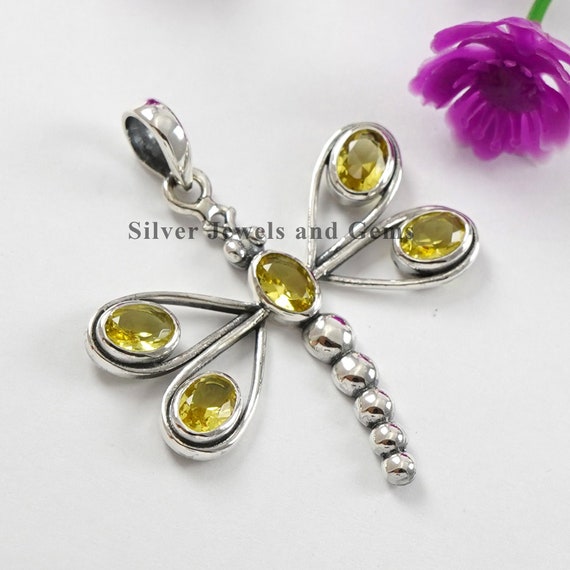 Sterling Silver Citrine Dragonfly Pendant Sterling Silver Citrine Dragonfly Pendant